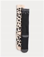 2pk Cotton Rich Leopard Welly Socks (6 Small - 3 Large)