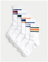M&S 5 Pack Cotton Rich Ankle Stripe Socks (6 Small - 7 Large) White Mix