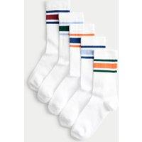 M&S 5 Pack Cotton Rich Ankle Stripe Socks (6 Small - 7 Large) White Mix