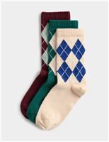 3pk Cotton Rich Diamond Socks (6 Small - 7 Large)