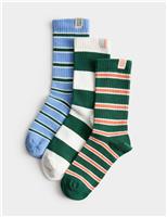 3 Pack Cotton Rich Striped Ribbed Socks (6 Small - 7 Large)
