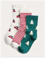 3pk Cotton Rich Christmas Socks (6 Small - 7 Large)