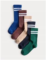M&S 5 Pack Striped Ribbed Socks (6 Small - 7 Large) Multi