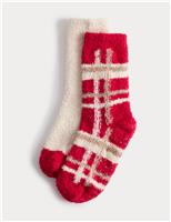 2pk Checked Cosy Slipper Socks (6 Small - 12 Large)