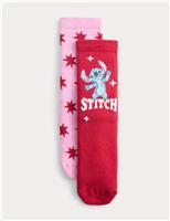 2pk Cotton Rich Lilo & Stitch Slipper Socks (6 Small - 7 Large)