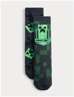 2 Pack Cotton Rich Minecraft Slipper Socks (6 Small - 7 Large)