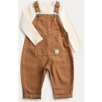 M&S Cotton Rich Dungaree Outfit (0 Mths-3 Yrs) Brown