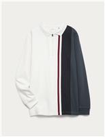 Pure Cotton Striped Half Zip Polo Shirt (6-16 Yrs)