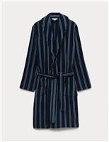 Pure Cotton Velour Striped Dressing Gown