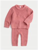 2pc Pure Cotton Striped Knitted Outfit (0-12 Mths)