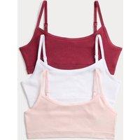 M&S 3 Pack Cotton with Stretch Ribbed Crop Tops (6-16 Yrs) Wine Mix