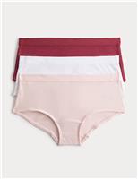 M&S 3 Pack Cotton with Stretch Ribbed Shorts (6-16 Yrs) Wine Mix