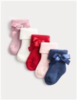 M&S 5 Pack Cotton Rich Bow Baby Socks Multi