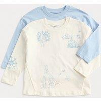 M&S 2 Pack Pure Cotton Disney Frozen Tops (2-8 Yrs) Blue Mix