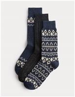 3 Pack Fair Isle Wool-Blend Boot Socks with Silk