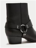 Leather Harness Square Toe Ankle Boots