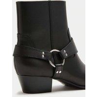 M&S Leather Harness Square Toe Ankle Boots Black