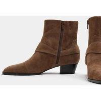 M&S Suede Harness Block Heel Pointed Ankle Boots Taupe