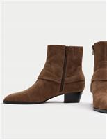 Suede Harness Block Heel Pointed Ankle Boots