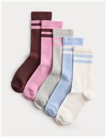5 Pack Cotton Rich Ribbed Striped Socks (6 Small - 7 Large)