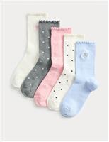 5 Pack Cotton Rich Bow Ribbed Socks (6 Small - 7 Large)