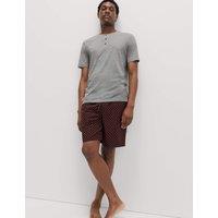 M&S Pure Cotton Geometric Print Pyjama Set Grey Mix