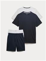 M&S 2 Pack Pure Cotton Pyjama Sets Navy Mix