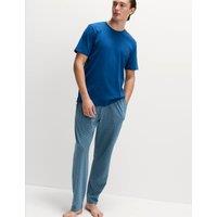 M&S Cotton Rich Geometric Print Pyjama Set Blue Mix
