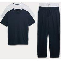 M&S 2 Pack Pure Cotton Pyjama Sets Navy Mix
