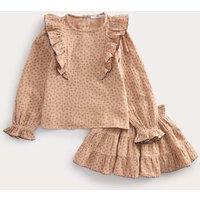 M&S 2 Piece Pure Cotton Ditsy Skirt Outfit (1-8 Yrs) Light Brown