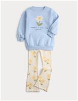 M&S Cotton Rich Floral Top & Bottom Outfit (2 - 7 Yrs) Light Blue Mix