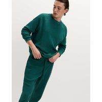 M&S Pure Cotton Waffle Loungewear Sweatshirt Green