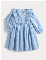 Pure Cotton Frill Floral Embroidered Dress (1-8 Yrs)