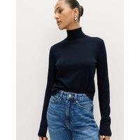 M&S Pure Merino Wool Roll Neck Jumper Midnight Navy
