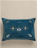 Velvet Embroidered Celestial Bolster Cushion