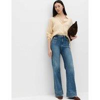 M&S High Waisted Patch Pocket Flared Jeans Medium Indigo