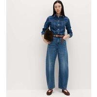 M&S High Waisted Crease Front Barrel Jeans Medium Indigo