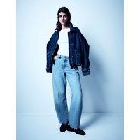 M&S High Waisted Crease Front Barrel Jeans Light Indigo