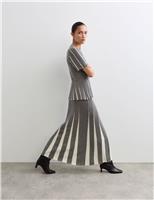 JAEGER Merino Wool Rich V-Neck Pleated Knitted Top Medium Grey Mix