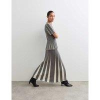 JAEGER Merino Wool Rich V-Neck Pleated Knitted Top Medium Grey Mix