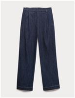 Denim Pleat Front Wide Leg Trousers