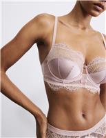 Rosie Saffron Satin & Lace Wired Balcony Bra (A-E) Pink