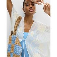 M&S Cotton Rich Embroidered Kaftan Ivory