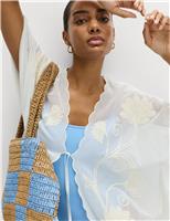 M&S Cotton Rich Embroidered Kaftan Ivory