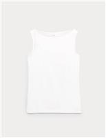 M&S Cotton Rich Slash Neck Slim Fit Vest Soft White