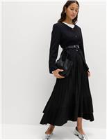 Pleated Midi Asymmetric Skirt