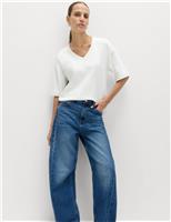 M&S Pure Cotton Heavyweight V-Neck T-Shirt Soft White