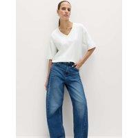 M&S Pure Cotton Heavyweight V-Neck T-Shirt Soft White