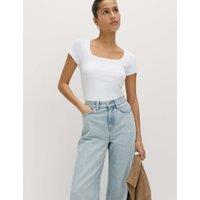 M&S Cotton Rich Premium Square Neck Top Soft White