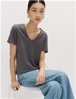 M&S Pure Cotton V-Neck T-Shirt Soft White